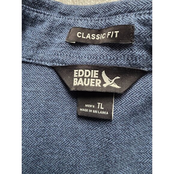 Eddie Bauer Mens Classic Fit Button-Up Shirt Tall Large Blue Herringbone Flannel - Picture 4 of 8